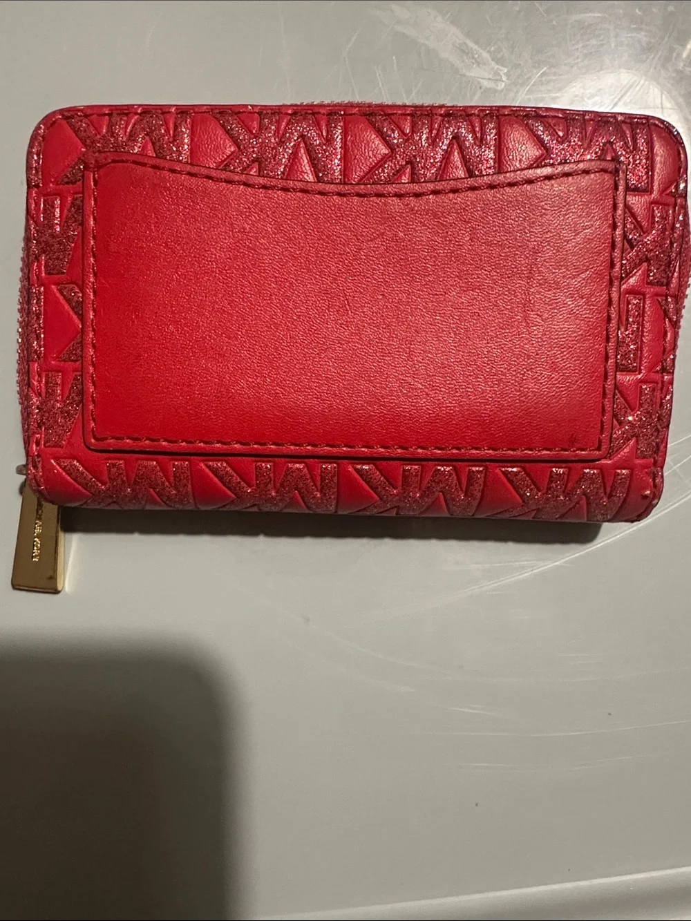 Michael Kors Red MK Monogram Embossed Zip Card Holder